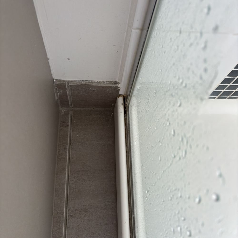 Shower screen joint needing sealant so water stays inside the shower, found during a pre-purchase inspection in Pakenham